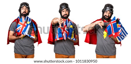 Superhero with a lot of flags making bad signal