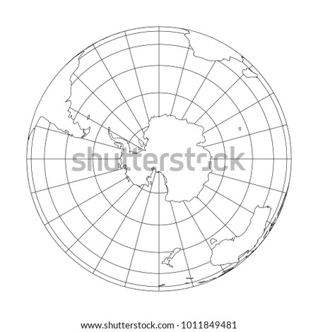 Outline Earth globe with map of World focused on Antarctica. Vector illustration.