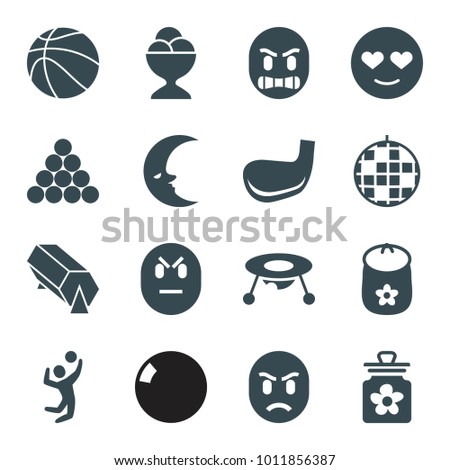 Ball icons. set of 16 editable filled ball icons such as baby toy, emot in love, disco ball, ice cream ball, golf stick, lottery, sphere, biliard triangle