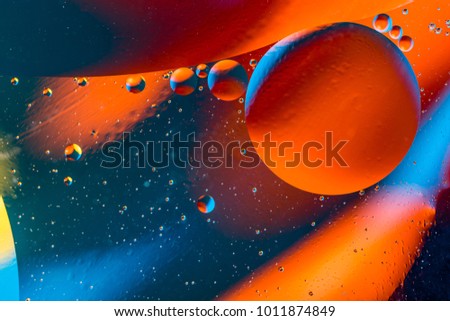 Space or planets universe cosmic abstract background. Saturn or mars - Solar system. Abstract molecule sctructure. Water bubbles. Macro shot of air or molecule. Abstract space background.