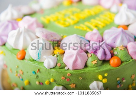 Delicious birthday cake with merengue