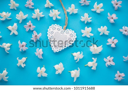 hyacinth flowers on a blue background, greeting card