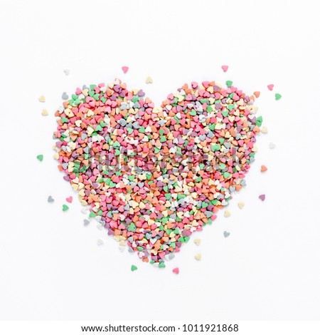 Valentine's Day composition. Flat lay, top view of multicolored, colorful hearts pattern. 