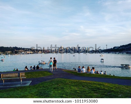 View of Seattle from Gas Works Park over South Lake Union