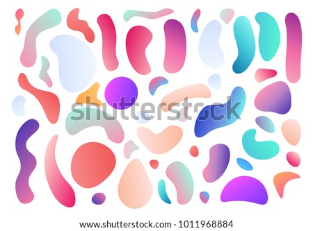 Set isolated elements of holographic chameleon design palette of shimmering colors. Modern abstract pattern, colorful fluid paint design. Trendy art background. Spot Gradient futuristic shapes