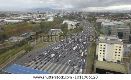 Aerial view of Escazu toll and traffic jam