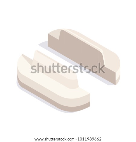 Isometric sofa isolated on white background. 3d sofa view from the rear and from the front. Office furniture. Interior element of living room or office. Vector illustration.