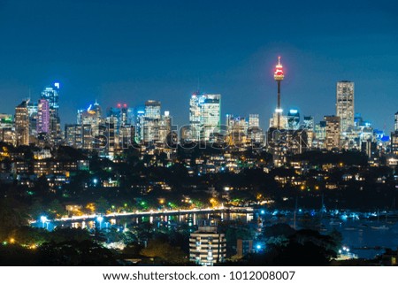 View of skyline of Sydney CBD at night