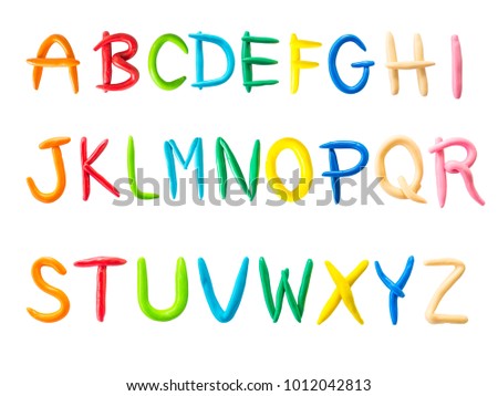 Handmade plasticine alphabet A to Z isolated on white background. English colorful letters of modelling clay with clipping path.