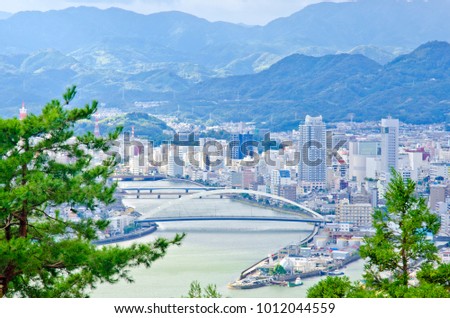 Cityscapes of Kochi city, Shikoku, Japan. Royalty-Free Stock Photo #1012044559