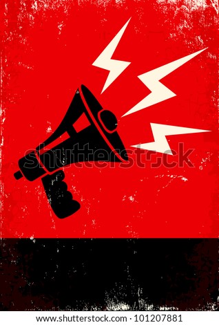 Red and black poster with megaphone and lightning Royalty-Free Stock Photo #101207881