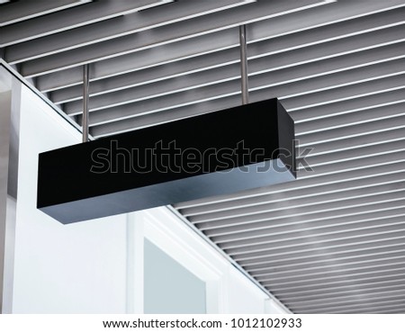 Mock up Black box Blank signage Shop Sign logo hanging in modern building