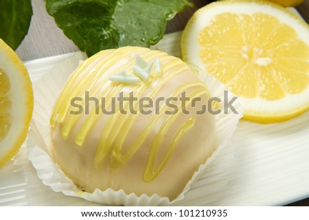 delicious lemon cake on white dish