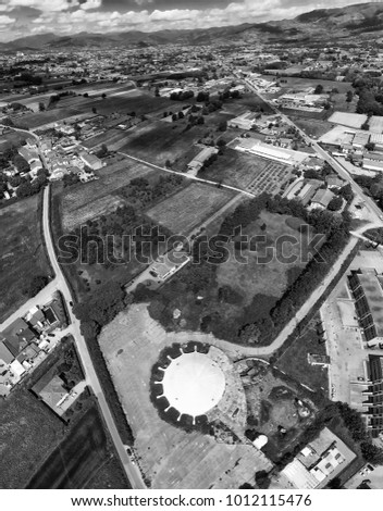 Aerial view of circular sport game stadium.