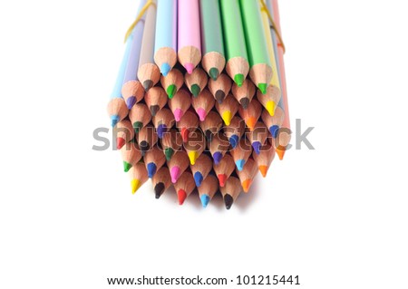 heap of colorful pencils isolated on the white background
