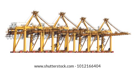 Shipping port crane for lifting industrial container isolated on white background Royalty-Free Stock Photo #1012166404