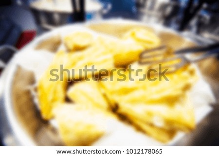 Picture blurred for background abstract. Blur food in restaurant