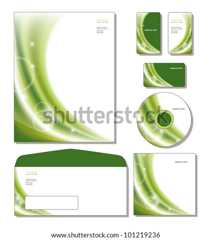 Identity System Template Vector - letterhead, business and gift cards, cd, cd cover, envelope.