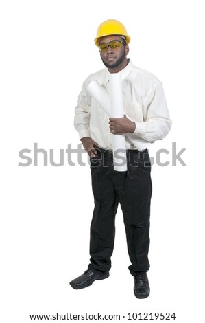 Black African American male construction worker a job site.