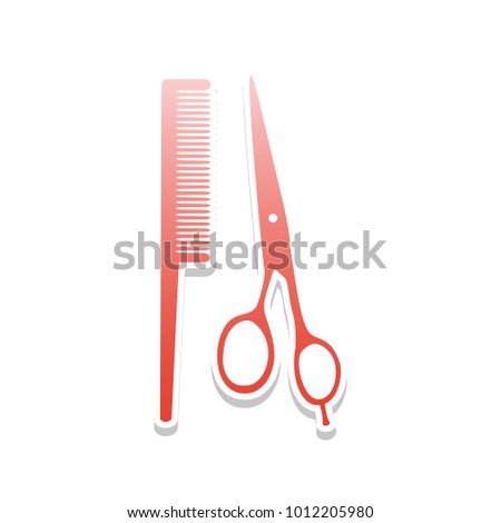 Barber shop sign. Vector. Reddish icon with white and gray shadow on white background. Isolated.