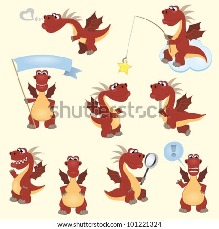 Red cartoon dragon set