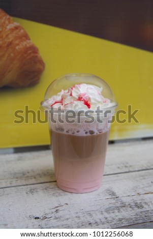 Strawberry ice cold latte coffee