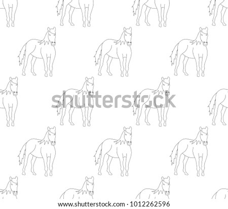 Horse Outline on White Cartoon Background. Vector Illustration.