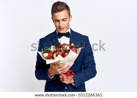   bouquet of fruit, man, holiday                             
