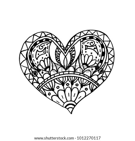 illustration of doodle hand drawn heart. Coloring page book for Valentine day. Black and white card for Saint Valentines Day. Symbol of love