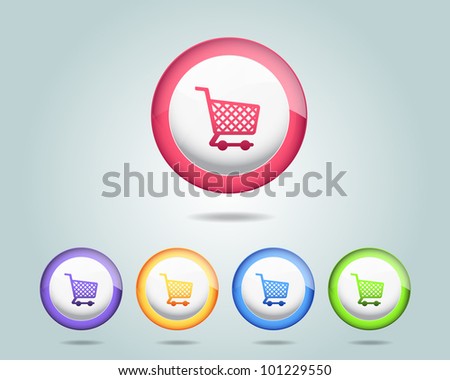 Vector Glossy Sphere Shop Basket Icon/Button and multicolored