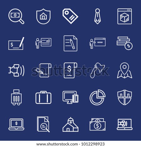 Business outline vector icon set on navy background