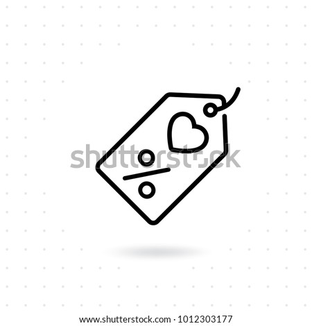 Price tag icon. Sale tag icon with heart symbol. Price label symbol with line style. Vector label to mark discounts, sale, offer, free. Valentines vector icon