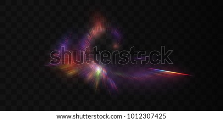 Aurora borealis transparent light effect isolated on black background. Abstract explosion. Iridescent light rays. Vector element for poster, flyer, brochure design