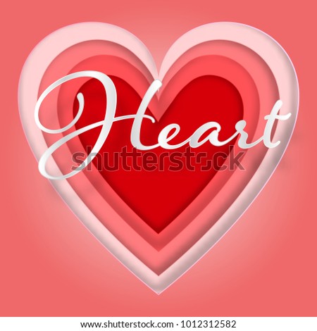 Pink heart layer as happy valentine's day, wedding and love paper cut concept. vector illustration.