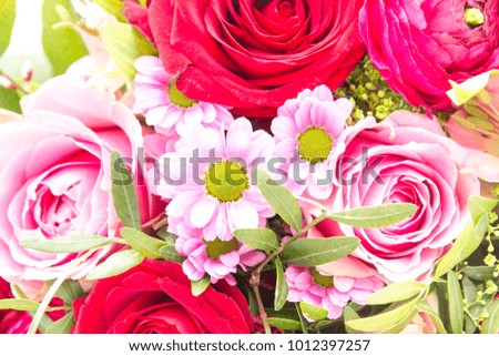 Wedding bouquet made of red, pink roses, 
peony isolated on a white background
Closeup flower pattern