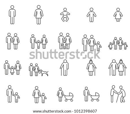 Simple Set of family Related Vector Line Icons. Contains such Icons as parents, children, care, relations, brother, sister, child, grandmother, grandfather, home  and more. Royalty-Free Stock Photo #1012398607