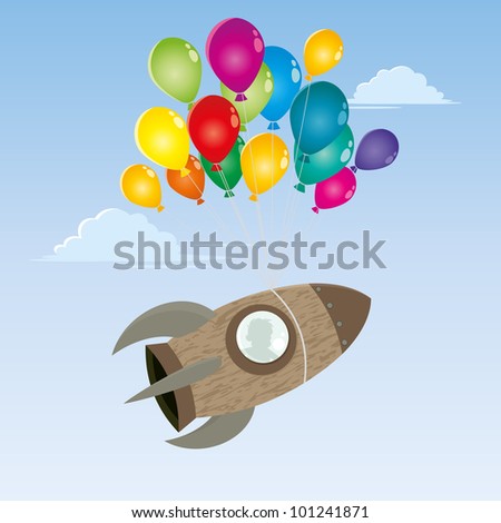 funny cartoon rocket and balloons