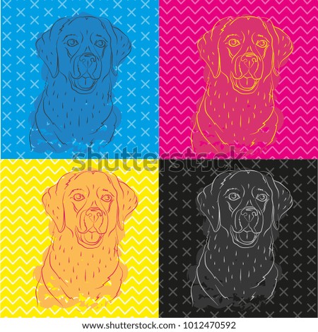 Bright, abstract poster with the dogs. Vector illustration.