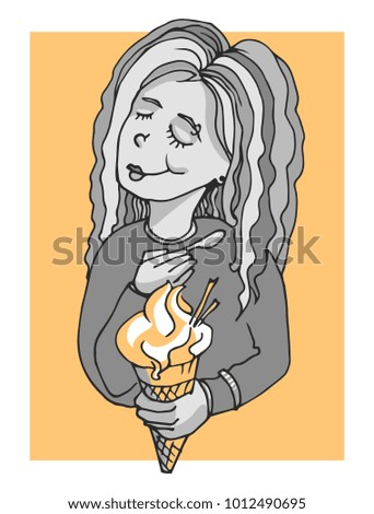 The girl eats ice-cream. Vector illustration.