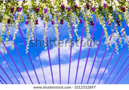 Easter decoration on the blue sky background.