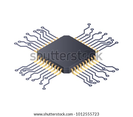 Micro processor. Circuit board isolated on white background. Isometric vector illustration Royalty-Free Stock Photo #1012555723