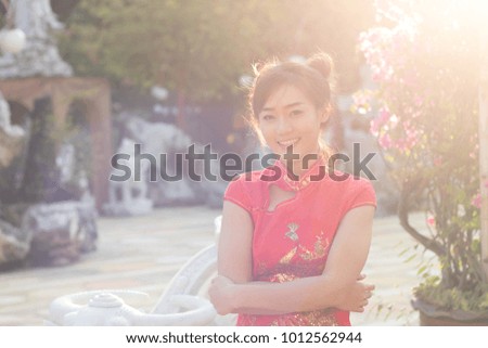 Portrait asian woman in cheongsam dress, Vintage tone.