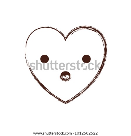 heart kawaii in surprised expression in brown blurred contour
