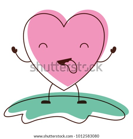 heart character kawaii in funny expression with closed eyes in watercolor silhouette
