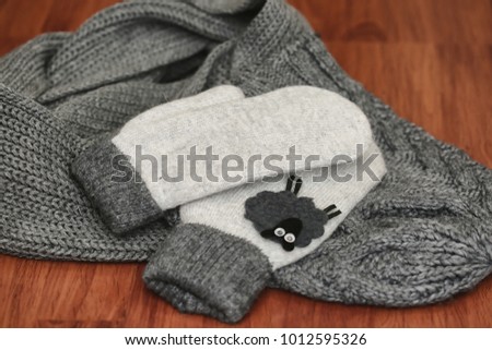 Knitted details of warm clothes on sweater
