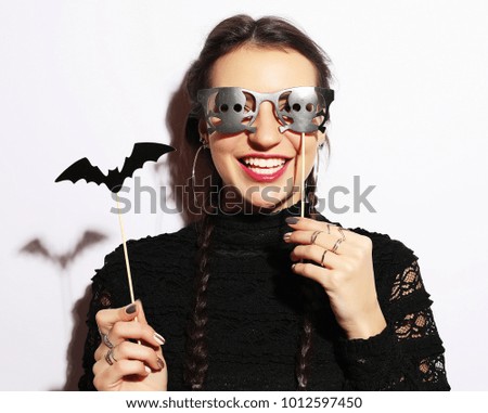 girl ready for party, over white  background, halloween concept