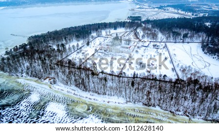 Kaunas, Lithuania: Pazaislis Monastery and Church, located on a peninsula in Kaunas Reservoir, in winter