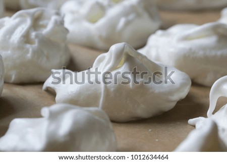 Raw meringue. Egg white mixed with sugar. 