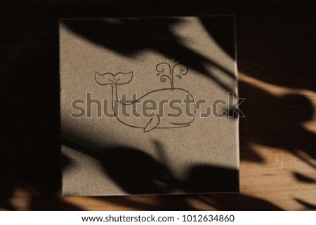 A picture of a whale on a cardboard box covered in shadows