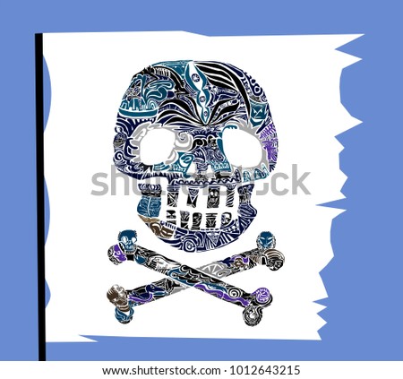 pirate symbol Jolly Rogers Decorative ornamental vector emblem on flag for decorative works or other print